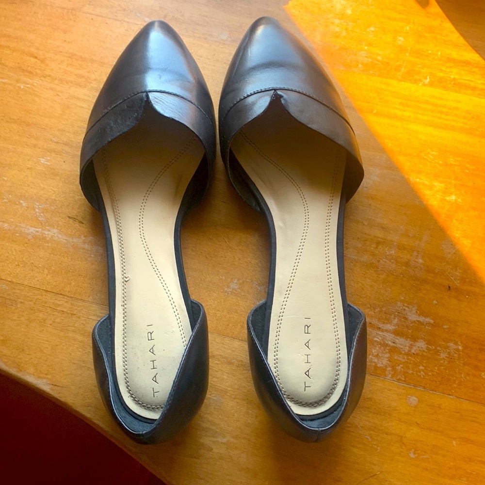 Tahari D’Orsay Black Leather Flats- never worn. Size 11M.